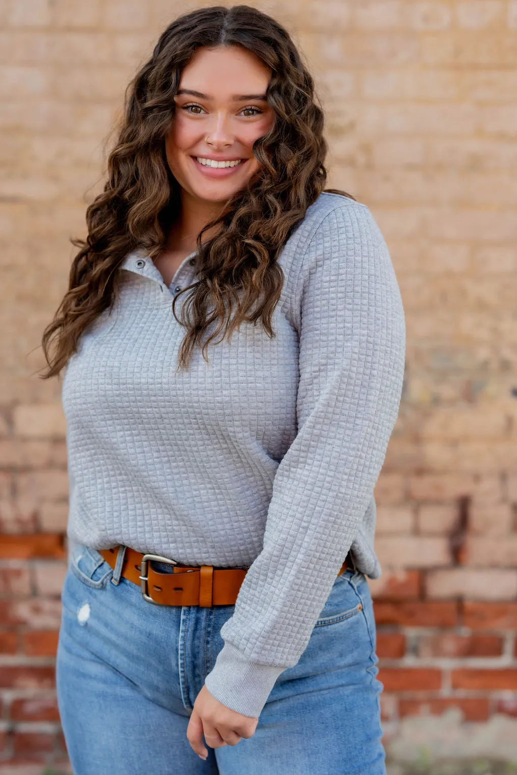 Quilted Button Accent Pullover