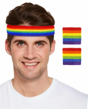 Rainbow Sports Headband Wristbands Set Exercise Fun LGBTQ Gay Pride Events Accessories