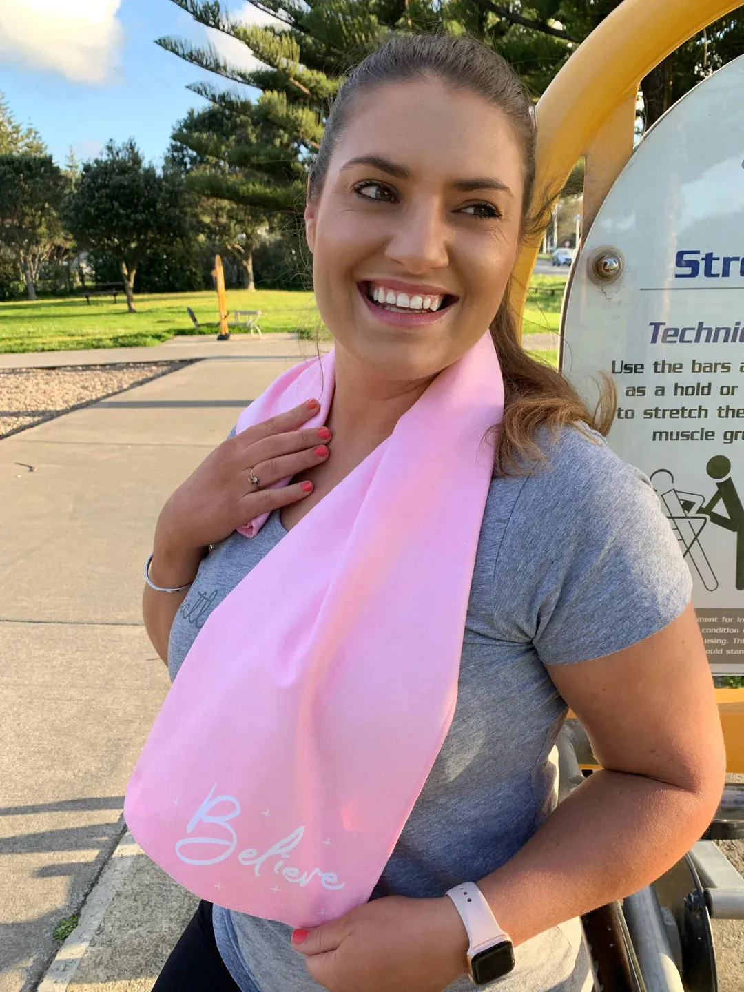 Real Active Gym Towel Plain - Believe - Pink