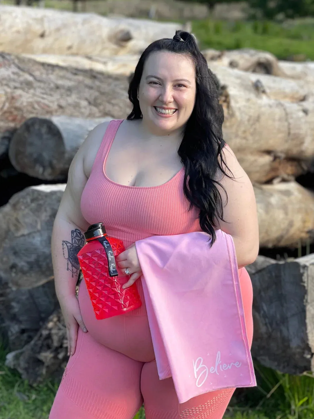 Real Active Gym Towel Plain - Believe - Pink