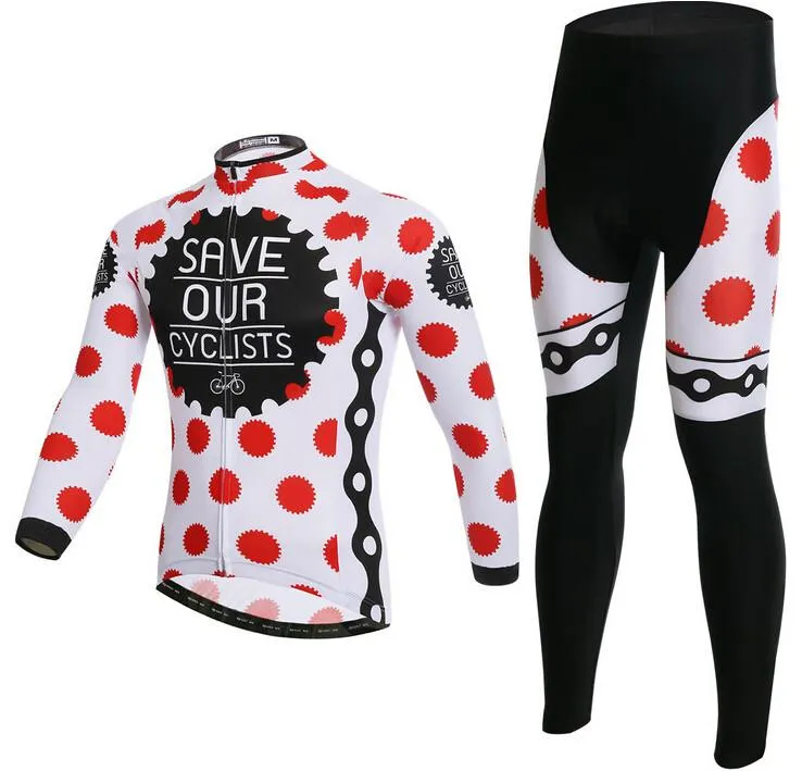 Red white Gear Long Sleeve Cycling Jersey Set