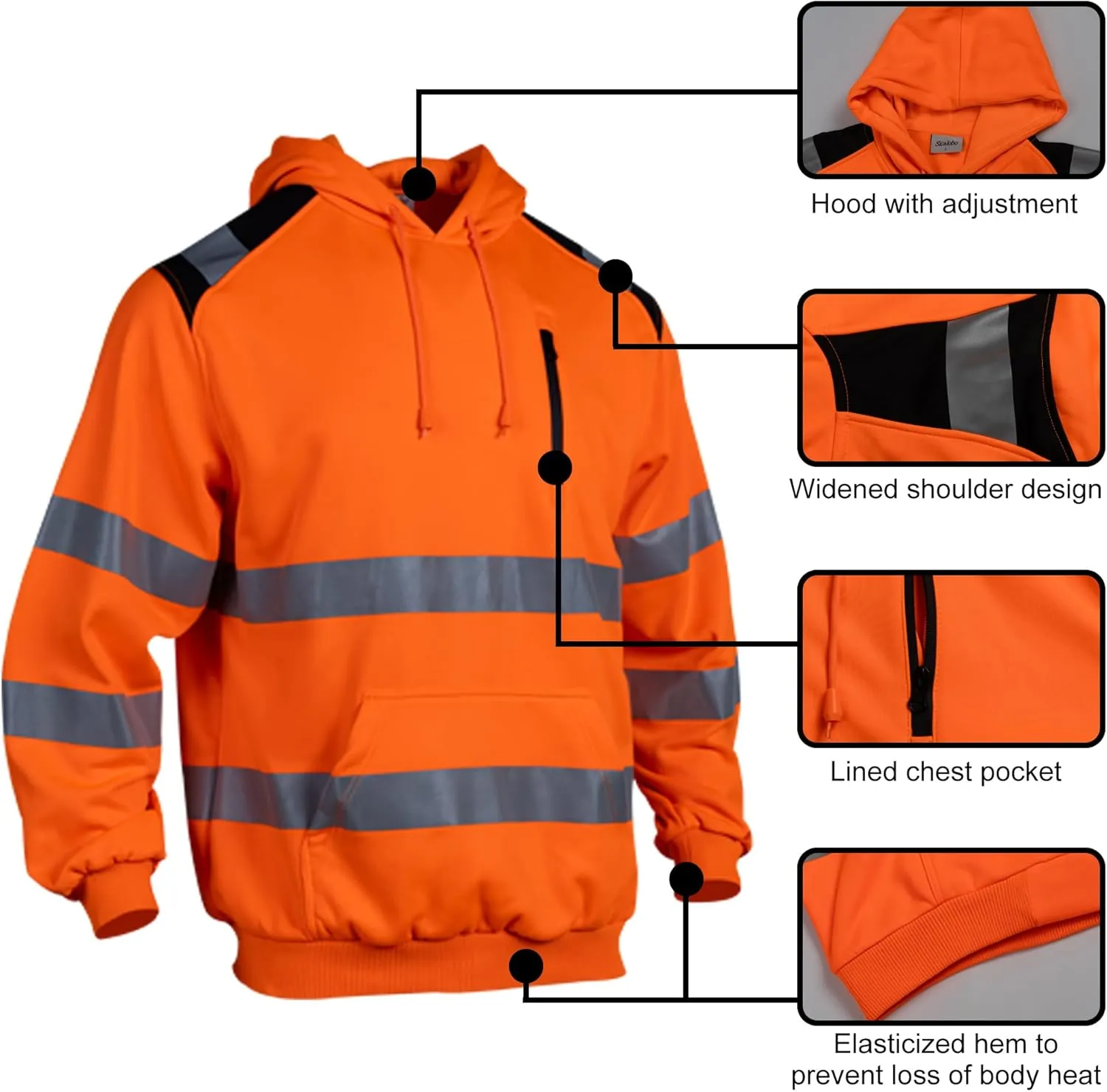 Reflective Hoodie Hi Vis Sweatshirts for Men, Class 3 High Visibility Shirts Long Sleeve Reflective Hoodie for Men