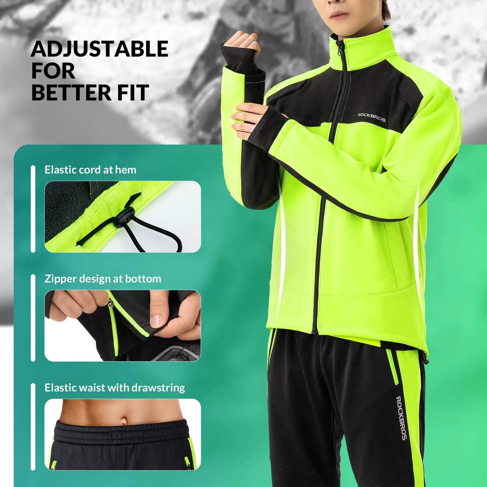 ROCKBROS Winter Thermal Windproof Softshell Cycling Set Bright Green