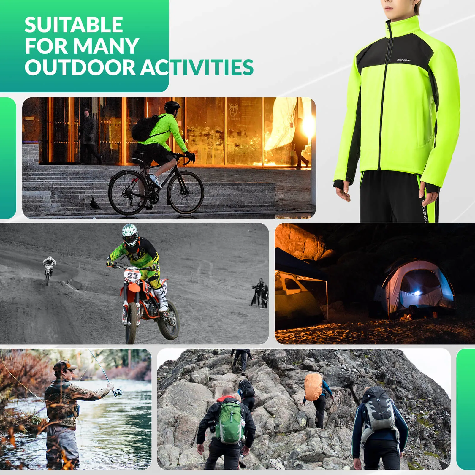 ROCKBROS Winter Thermal Windproof Softshell Cycling Set Bright Green