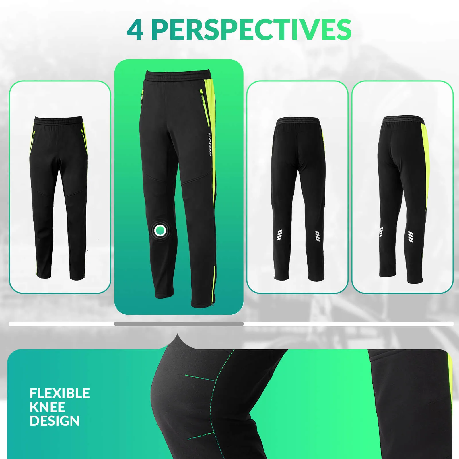 ROCKBROS Winter Thermal Windproof Softshell Cycling Trousers Bright Green