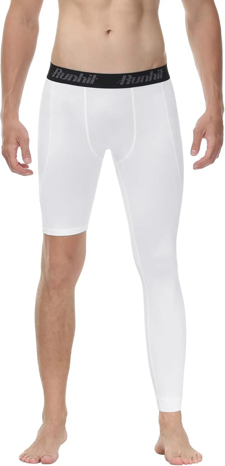 Runhit Men's Basketball One Leg Compression Tights Full Length Single Leg Compression Pants Sports Base Layer Underwear