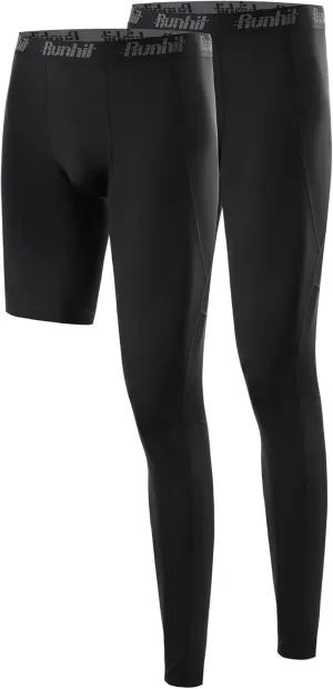 Runhit Men's Basketball One Leg Compression Tights Full Length Single Leg Compression Pants Sports Base Layer Underwear