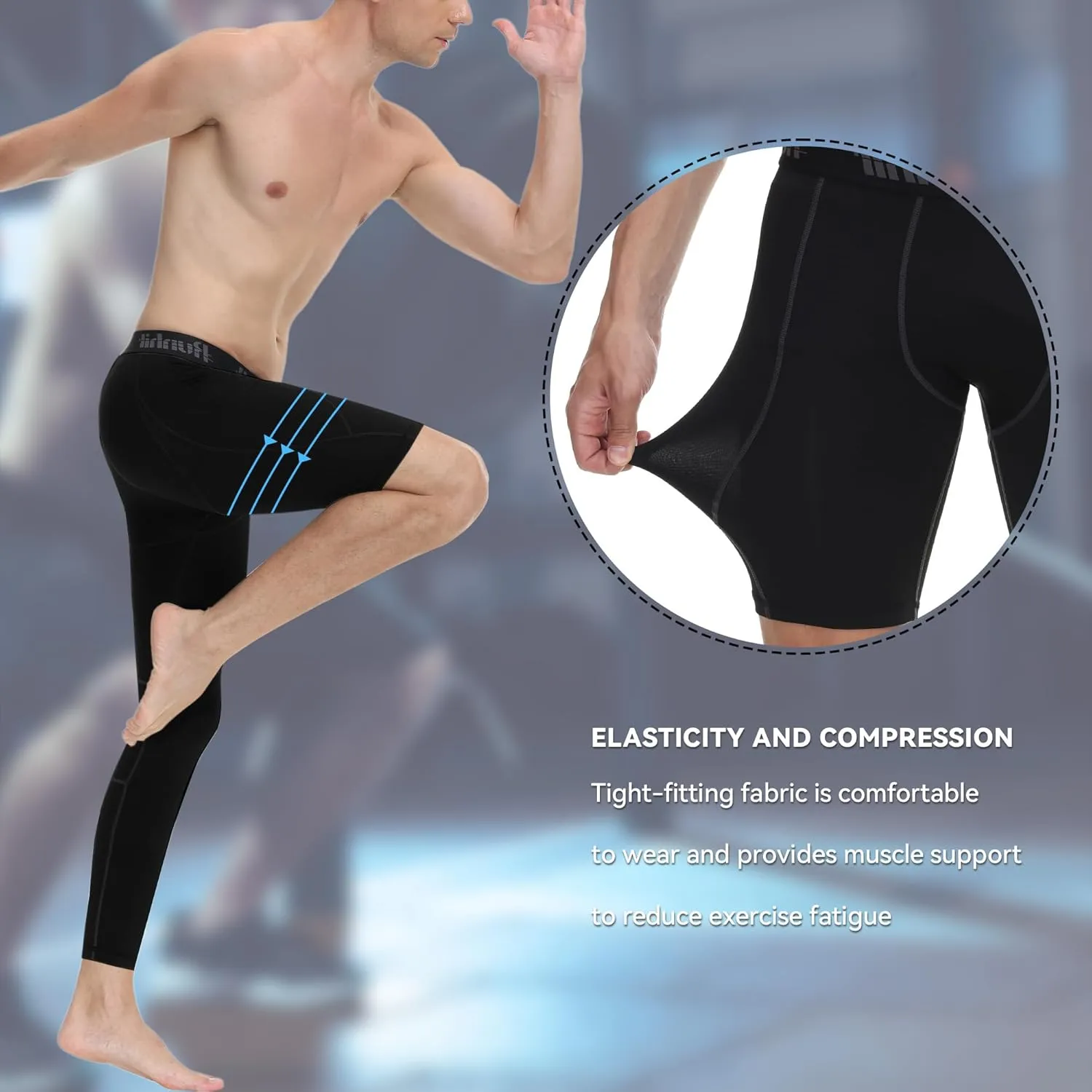 Runhit Men's Basketball One Leg Compression Tights Full Length Single Leg Compression Pants Sports Base Layer Underwear