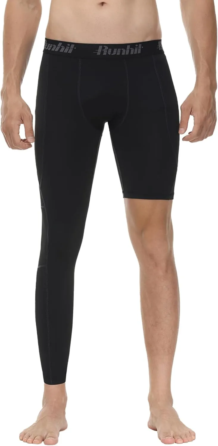 Runhit Men's Basketball One Leg Compression Tights Full Length Single Leg Compression Pants Sports Base Layer Underwear