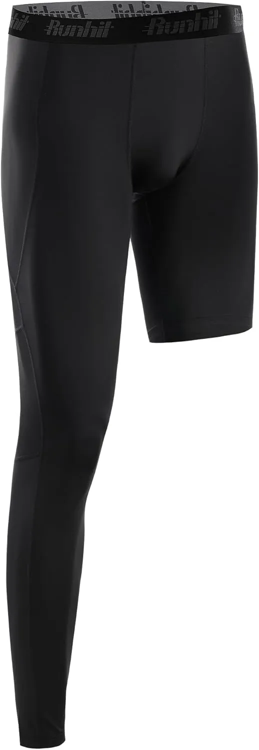 Runhit Men's Basketball One Leg Compression Tights Full Length Single Leg Compression Pants Sports Base Layer Underwear