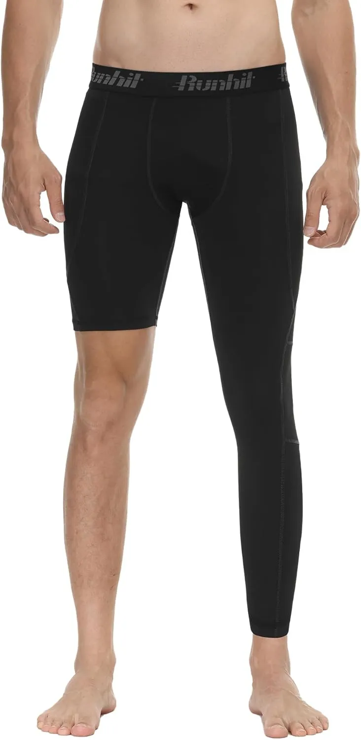 Runhit Men's Basketball One Leg Compression Tights Full Length Single Leg Compression Pants Sports Base Layer Underwear