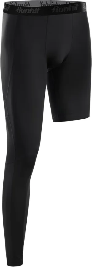 Runhit Men's Basketball One Leg Compression Tights Full Length Single Leg Compression Pants Sports Base Layer Underwear