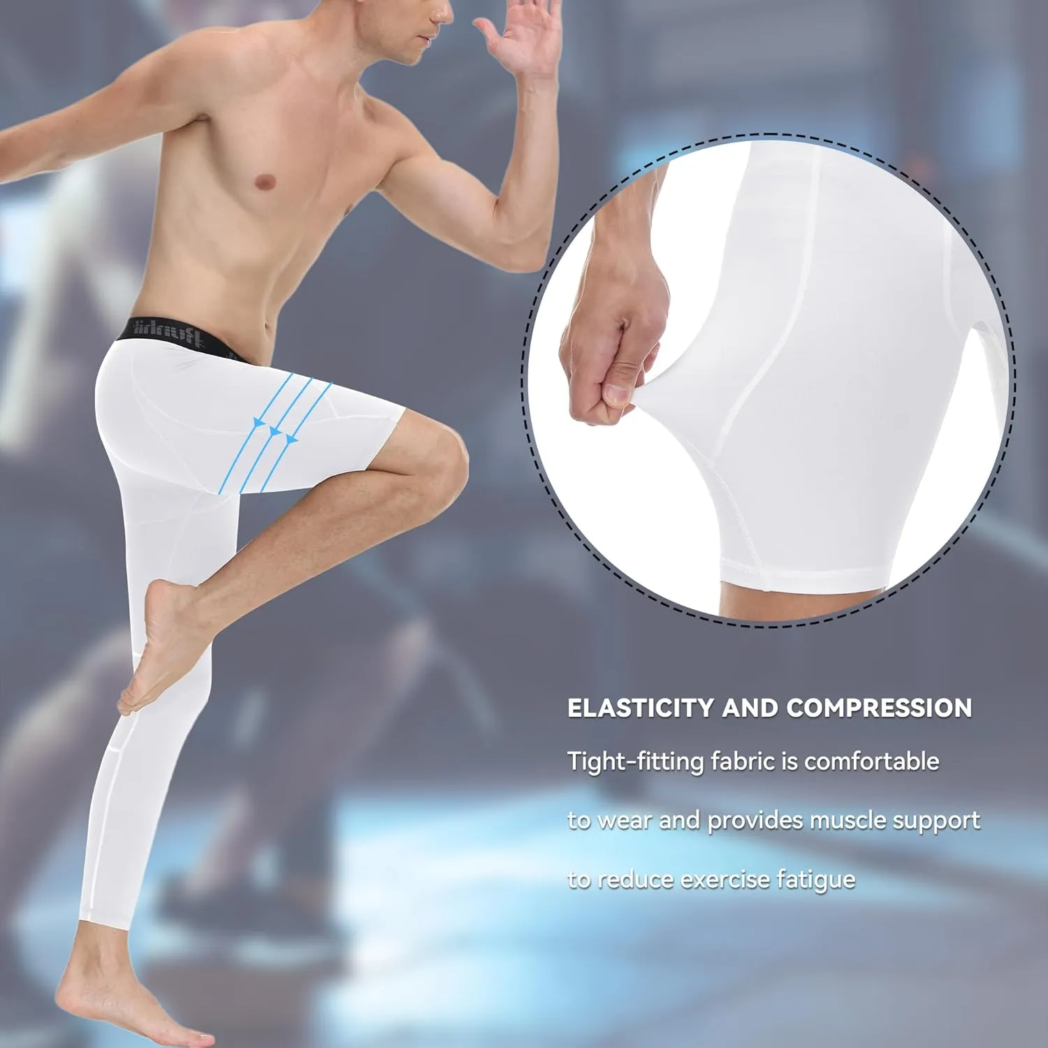 Runhit Men's Basketball One Leg Compression Tights Full Length Single Leg Compression Pants Sports Base Layer Underwear