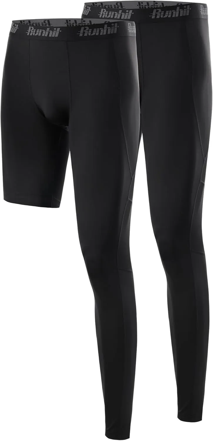Runhit Men's Basketball One Leg Compression Tights Full Length Single Leg Compression Pants Sports Base Layer Underwear