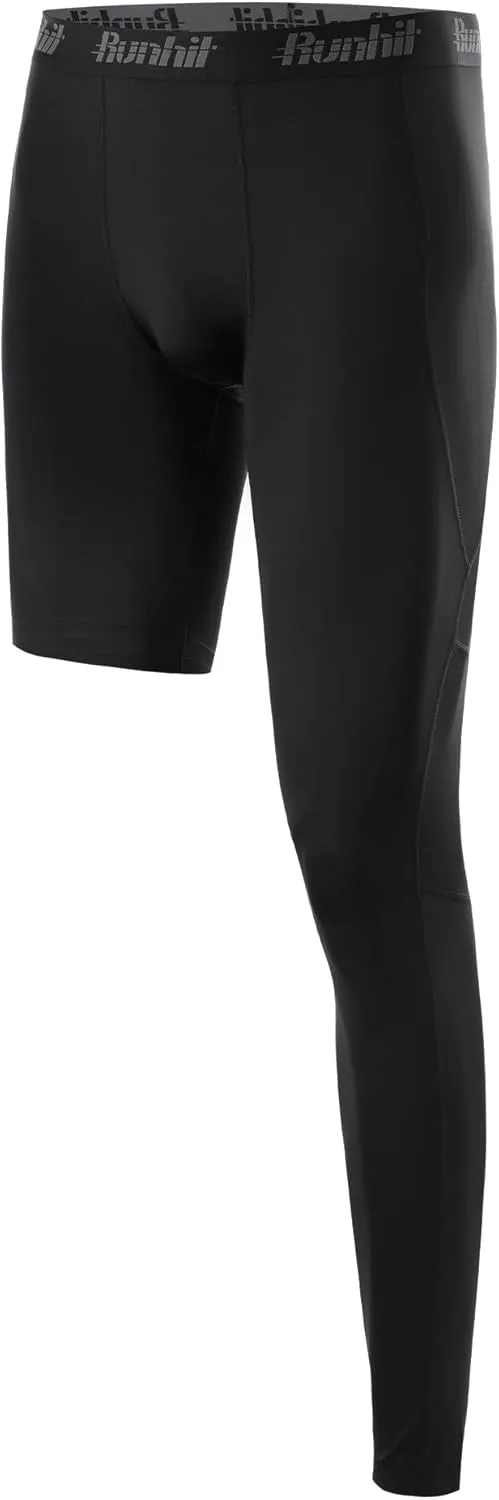 Runhit Men's Basketball One Leg Compression Tights Full Length Single Leg Compression Pants Sports Base Layer Underwear