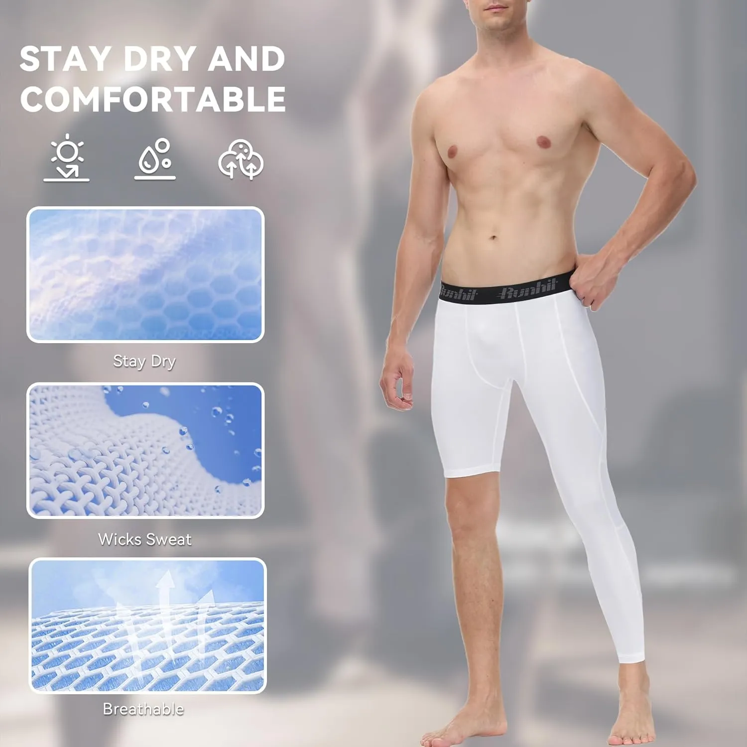 Runhit Men's Basketball One Leg Compression Tights Full Length Single Leg Compression Pants Sports Base Layer Underwear