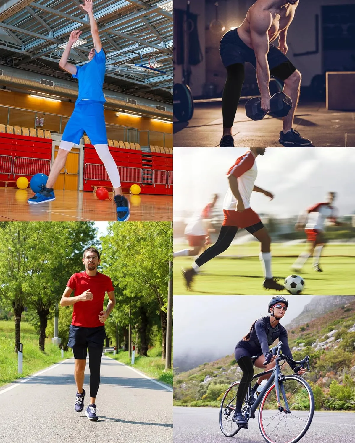 Runhit Men's Basketball One Leg Compression Tights Full Length Single Leg Compression Pants Sports Base Layer Underwear