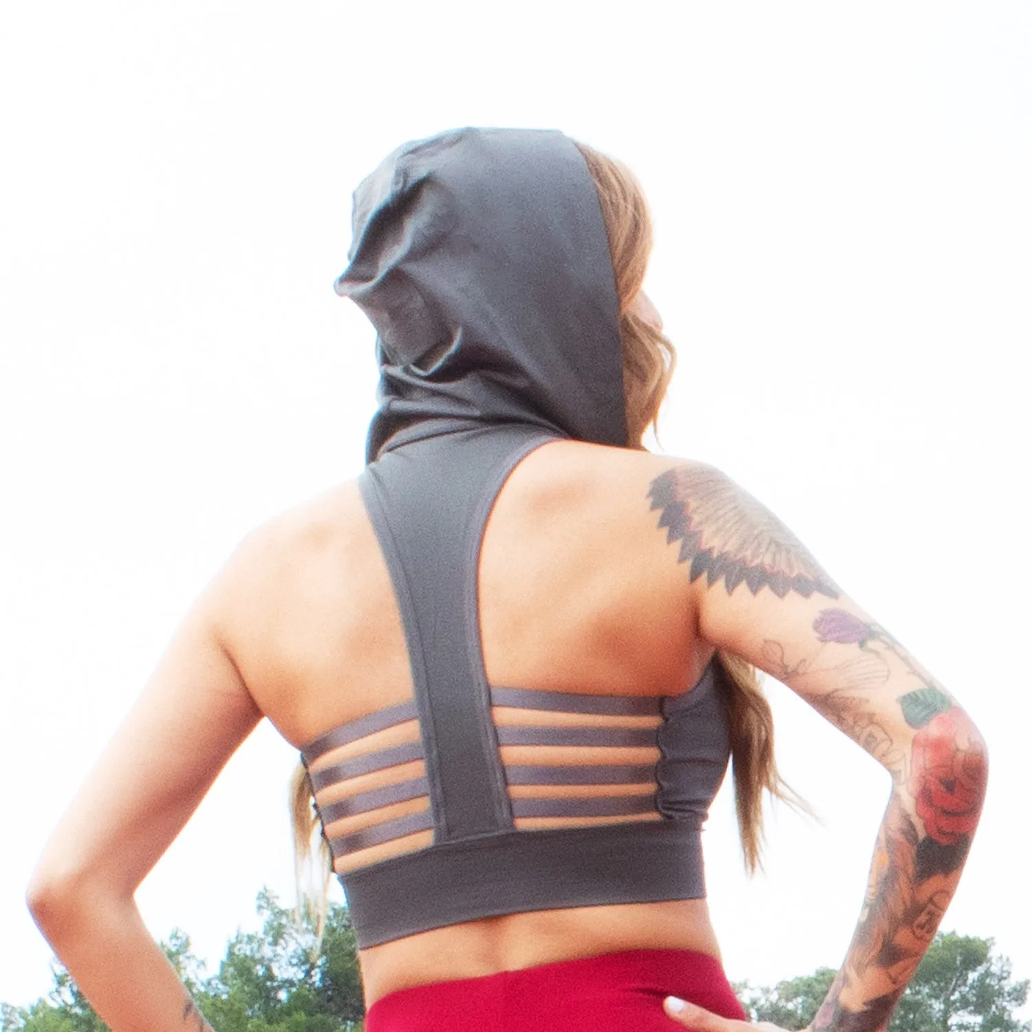 Runner Island Womens Charcoal Sports Bra Tank Top Hoodie