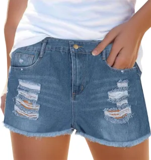 Rvidbe Jean Shorts High Waisted Women's High Waisted Ripped Stretchy Denim Hot Short Summer Jean Shorts Denim Shorts Women Stretchy