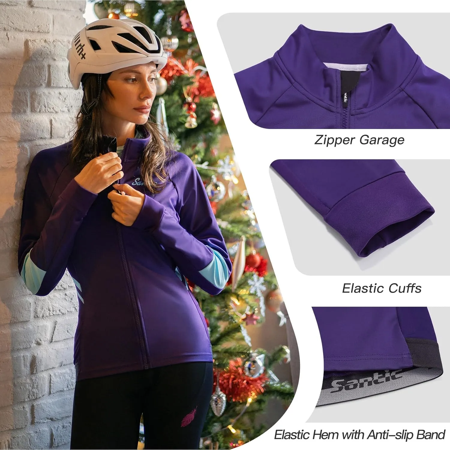 Santic Women's Cycling Jacket Thermal Windproof Windbreaker Reflective Lightweight with Pockets for Biking Running