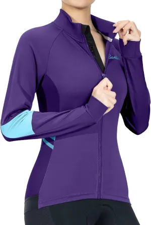 Santic Women's Cycling Jacket Thermal Windproof Windbreaker Reflective Lightweight with Pockets for Biking Running