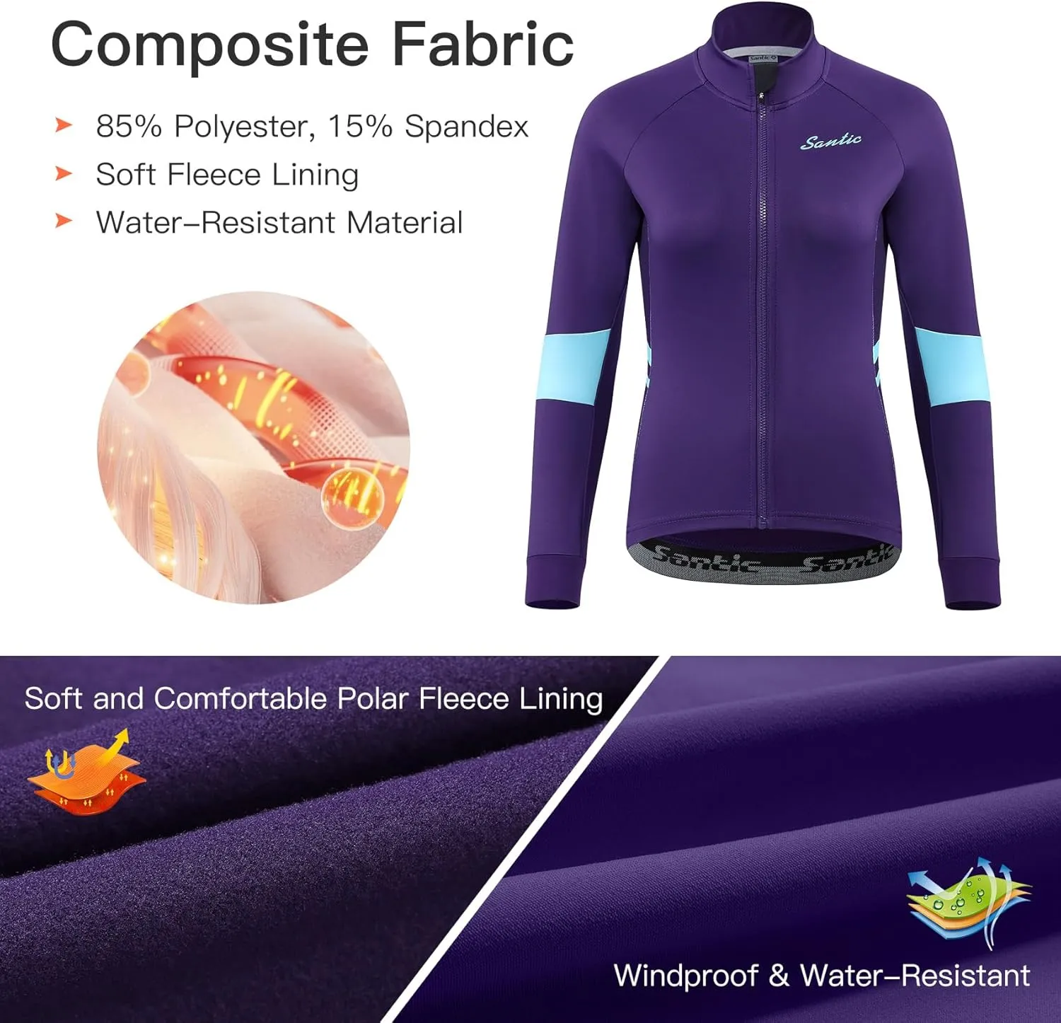 Santic Women's Cycling Jacket Thermal Windproof Windbreaker Reflective Lightweight with Pockets for Biking Running