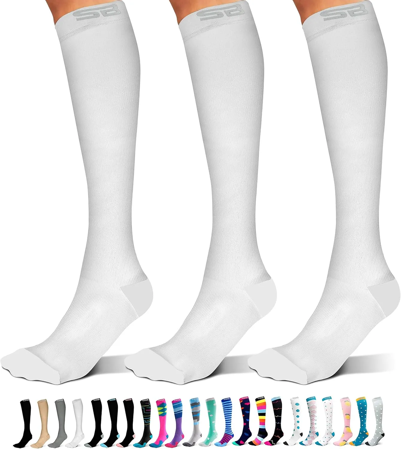 SB SOX 3-Pair Compression Socks for Women & Men (15-20mmHg) – Womens Compression Socks All Day Wear!
