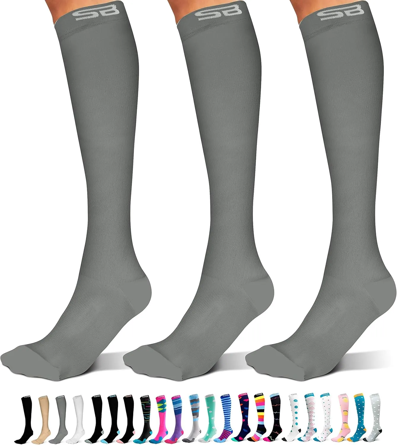 SB SOX 3-Pair Compression Socks for Women & Men (15-20mmHg) – Womens Compression Socks All Day Wear!