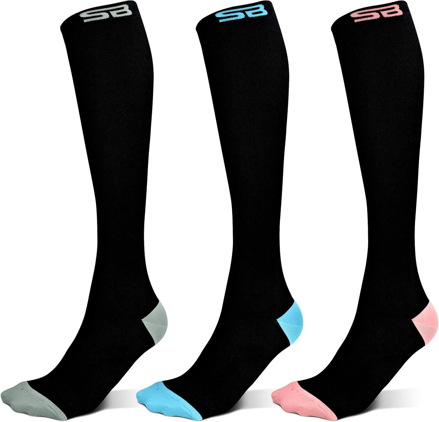 SB SOX 3-Pair Compression Socks for Women & Men (15-20mmHg) – Womens Compression Socks All Day Wear!