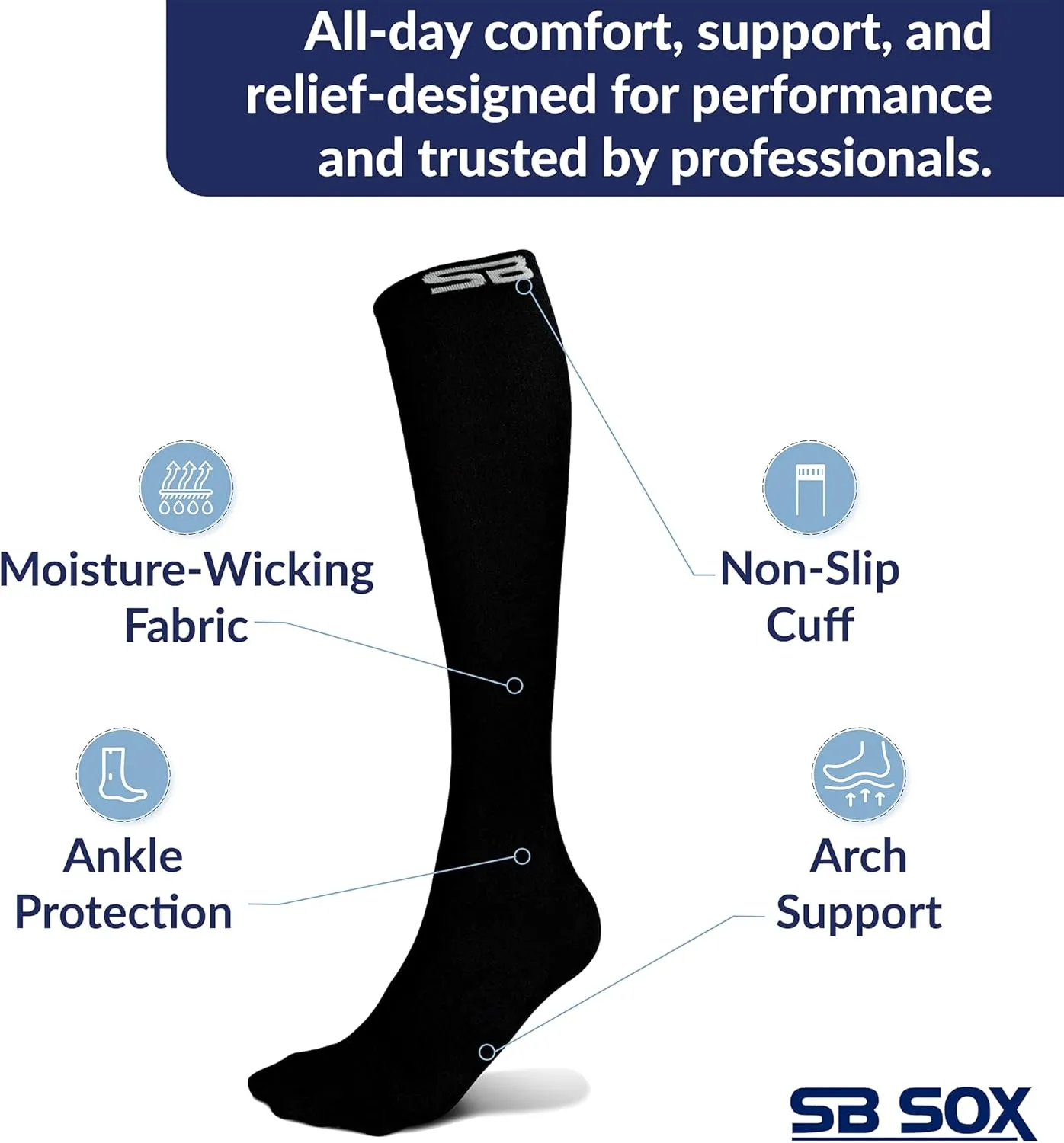 SB SOX 3-Pair Compression Socks for Women & Men (15-20mmHg) – Womens Compression Socks All Day Wear!