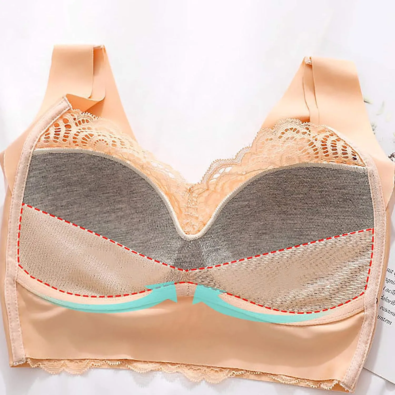 Seamless Bras for Women Padded No Underwire Bras Lace Breathable Push Up Bralette Comfort Bra