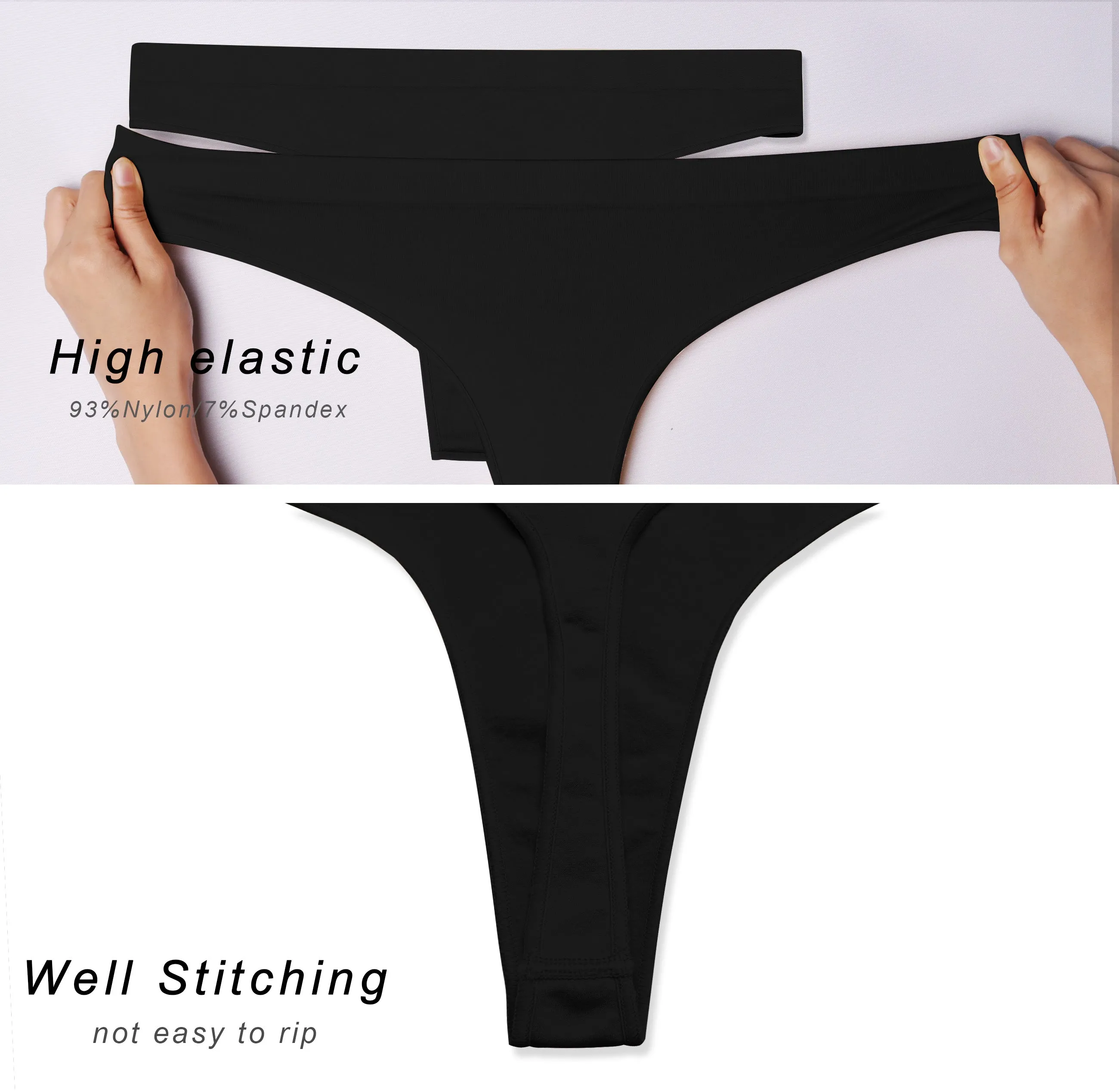 Seamless Sports Thongs Underwear black_Plus Size