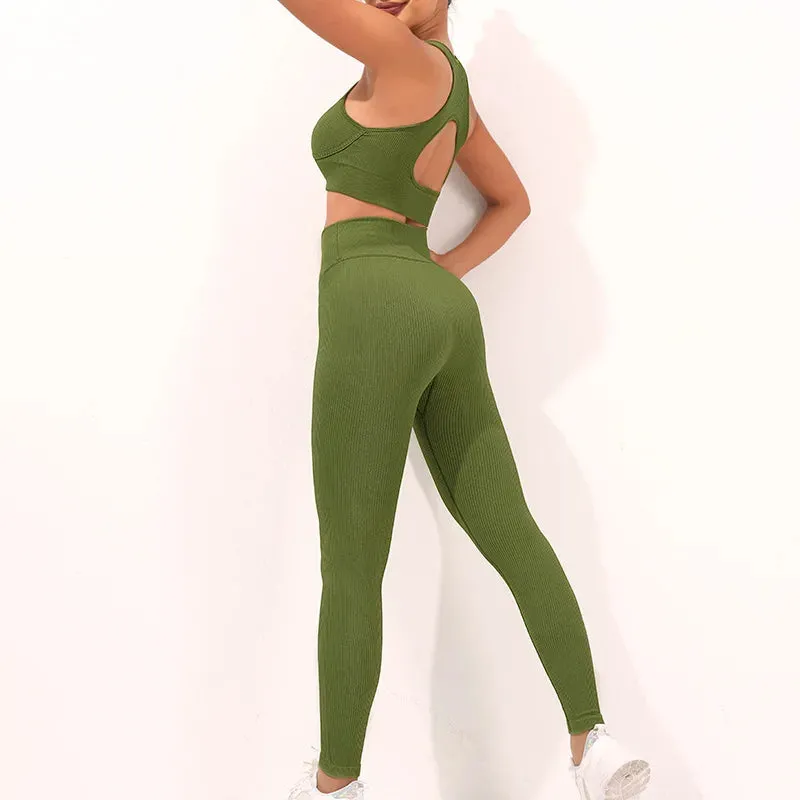 Seamless Thread Yoga Suit activewear Backless Cross Over Bra Sports Vest High Waist Butt Lift Cross Over Shorts Leggings Jumpsuit for Women