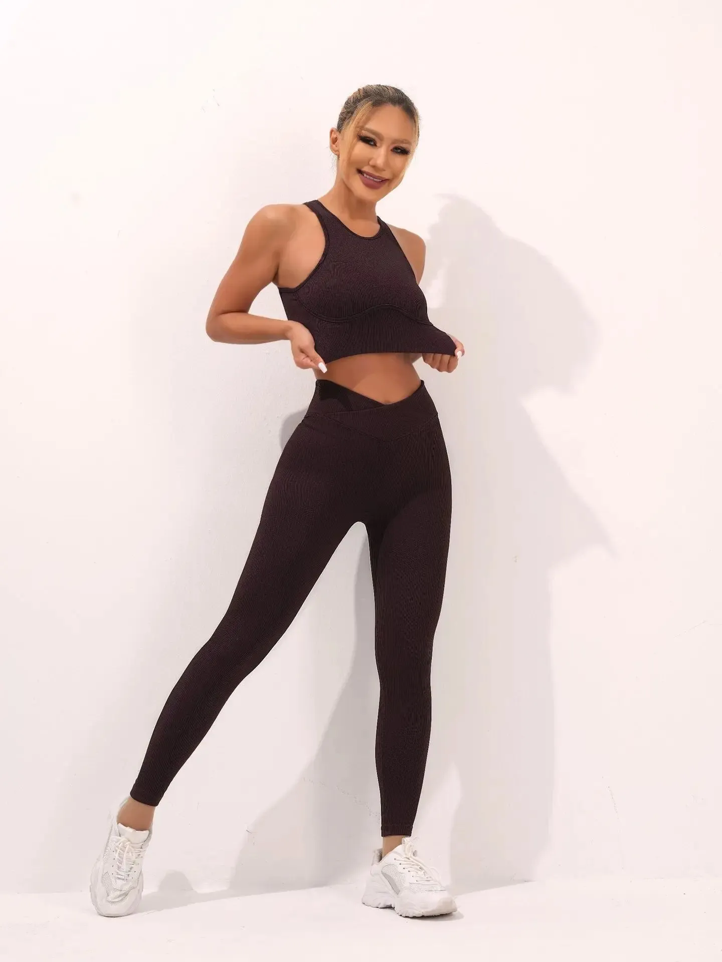 Seamless Thread Yoga Suit activewear Backless Cross Over Bra Sports Vest High Waist Butt Lift Cross Over Shorts Leggings Jumpsuit for Women