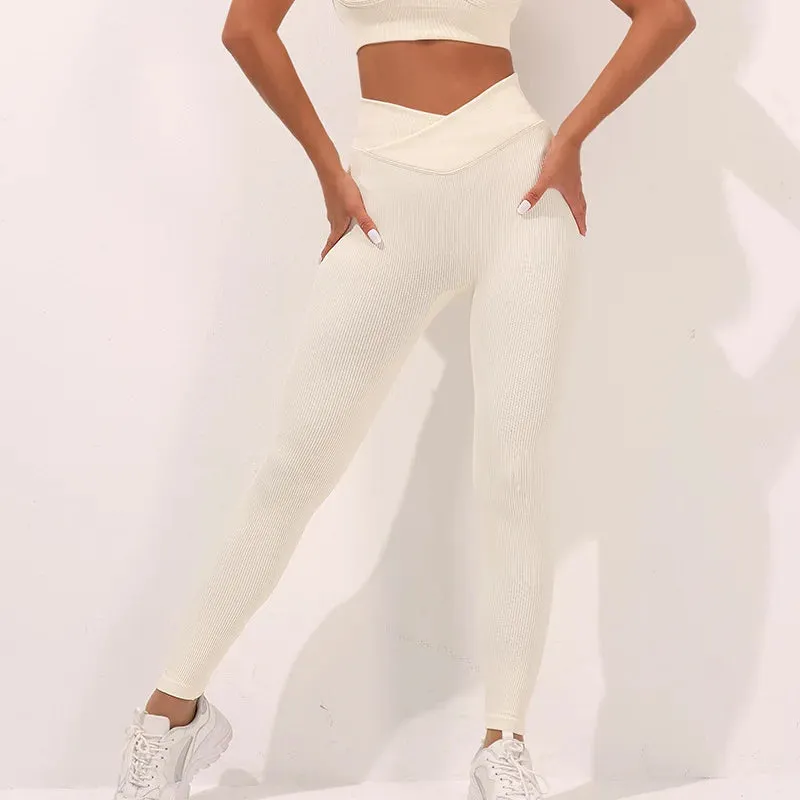 Seamless Thread Yoga Suit activewear Backless Cross Over Bra Sports Vest High Waist Butt Lift Cross Over Shorts Leggings Jumpsuit for Women