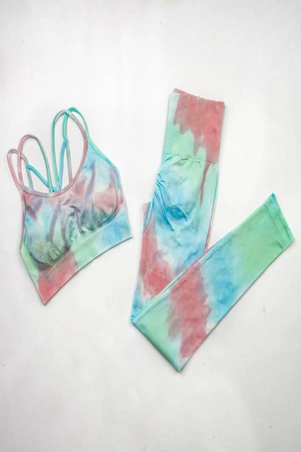 Seamless Tie Dye Gym Workout Yoga Leggings 2 Piece Set