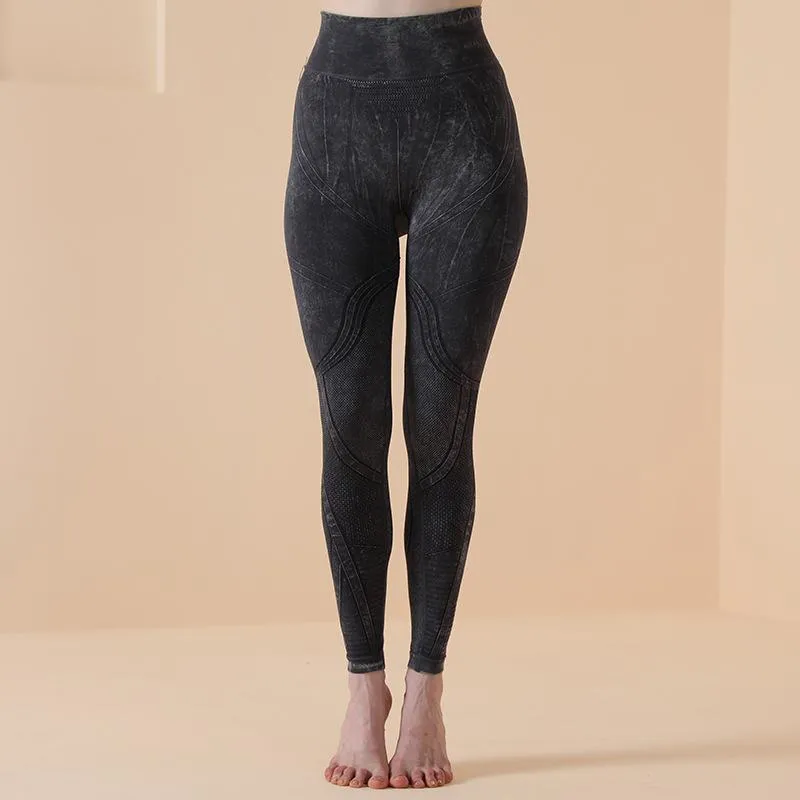 Seamless washing pattern sports tights women's high waist hip bodybuilding yoga pants fitness