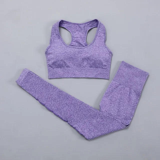 Seamless Women  yoga set Workout Gym Long Sleeve Fitness Crop Top High Waist Leggings Sport Clothing Suits