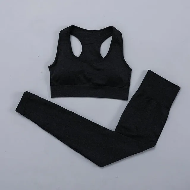 Seamless Women  yoga set Workout Gym Long Sleeve Fitness Crop Top High Waist Leggings Sport Clothing Suits