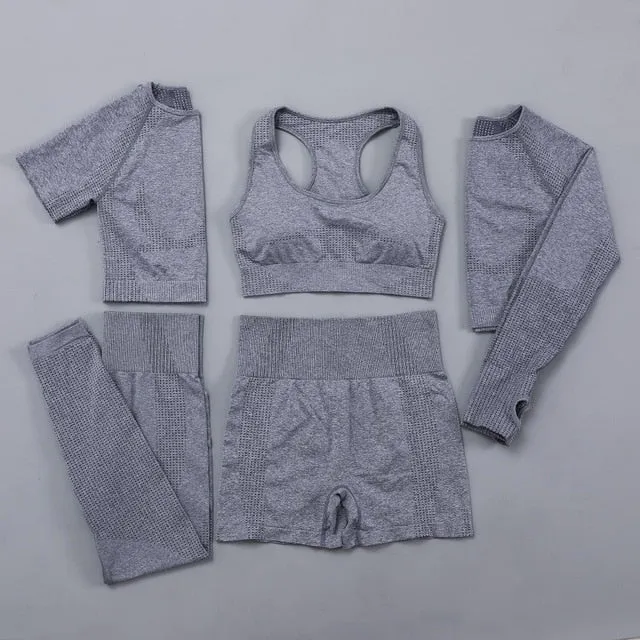 Seamless Women  yoga set Workout Gym Long Sleeve Fitness Crop Top High Waist Leggings Sport Clothing Suits