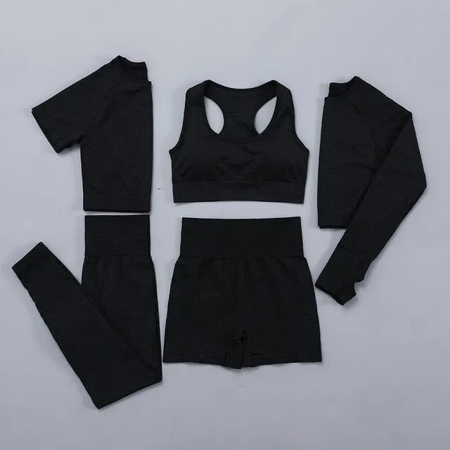 Seamless Women  yoga set Workout Gym Long Sleeve Fitness Crop Top High Waist Leggings Sport Clothing Suits