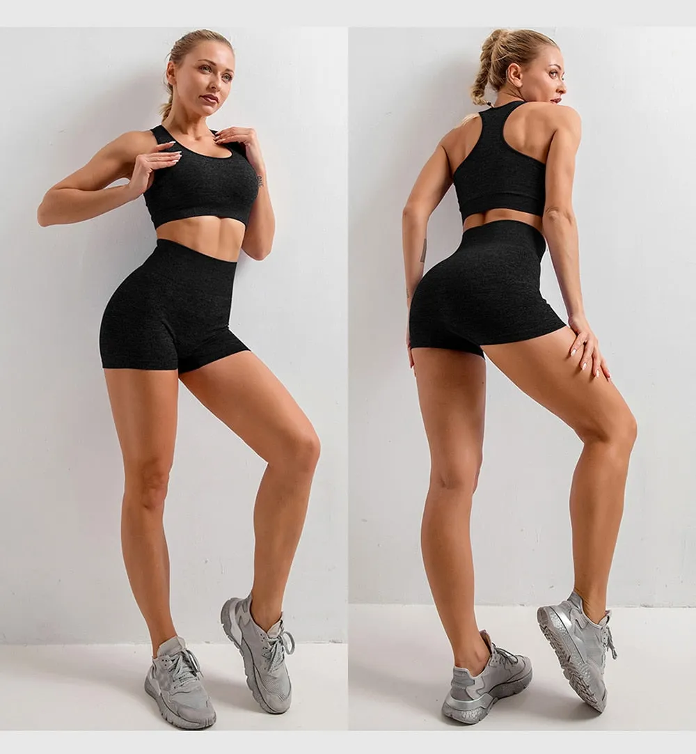 Seamless Women  yoga set Workout Gym Long Sleeve Fitness Crop Top High Waist Leggings Sport Clothing Suits