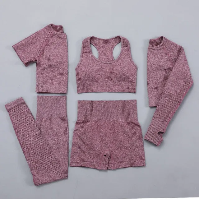 Seamless Women  yoga set Workout Gym Long Sleeve Fitness Crop Top High Waist Leggings Sport Clothing Suits