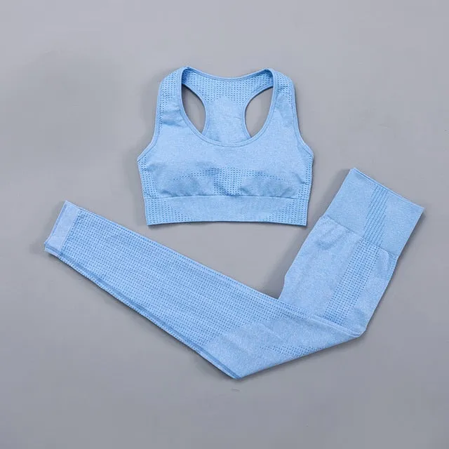 Seamless Women  yoga set Workout Gym Long Sleeve Fitness Crop Top High Waist Leggings Sport Clothing Suits