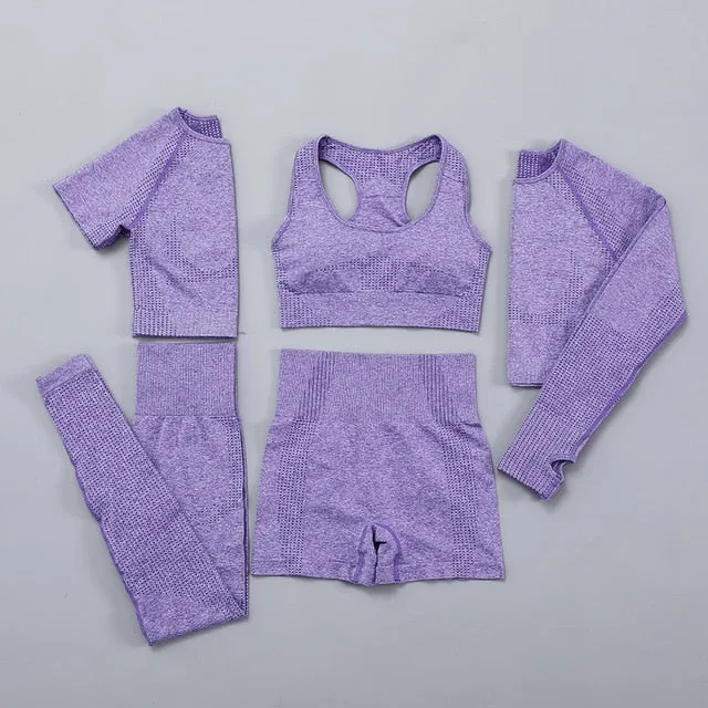 Seamless Women  yoga set Workout Gym Long Sleeve Fitness Crop Top High Waist Leggings Sport Clothing Suits
