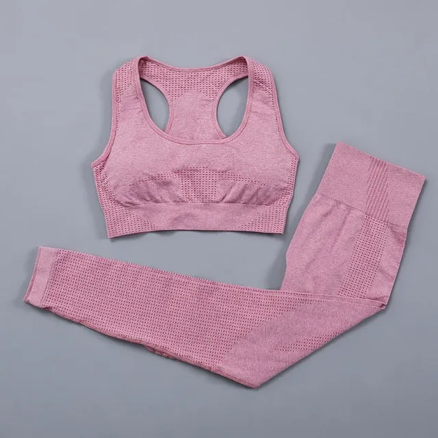 Seamless Women  yoga set Workout Gym Long Sleeve Fitness Crop Top High Waist Leggings Sport Clothing Suits