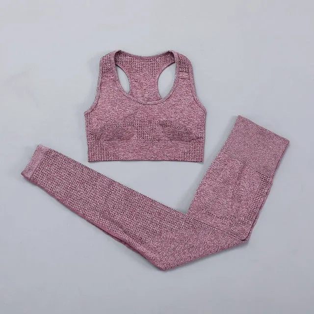 Seamless Women  yoga set Workout Gym Long Sleeve Fitness Crop Top High Waist Leggings Sport Clothing Suits