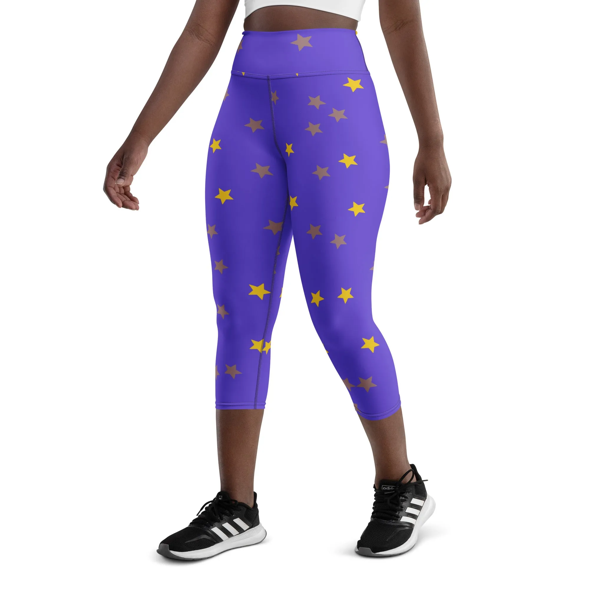 Shimmery Purple Stars Yoga Capri Leggings | Activewear Capri Leggings, lioness-love