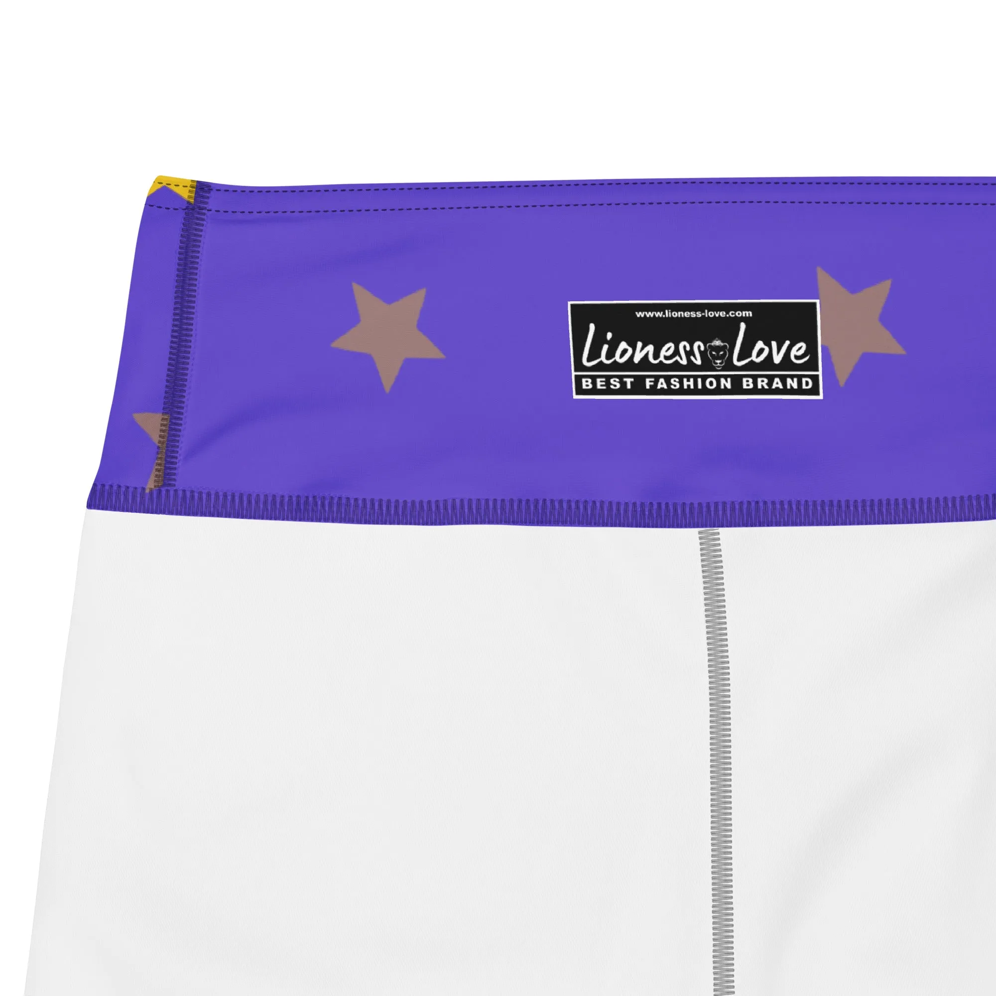 Shimmery Purple Stars Yoga Capri Leggings | Activewear Capri Leggings, lioness-love