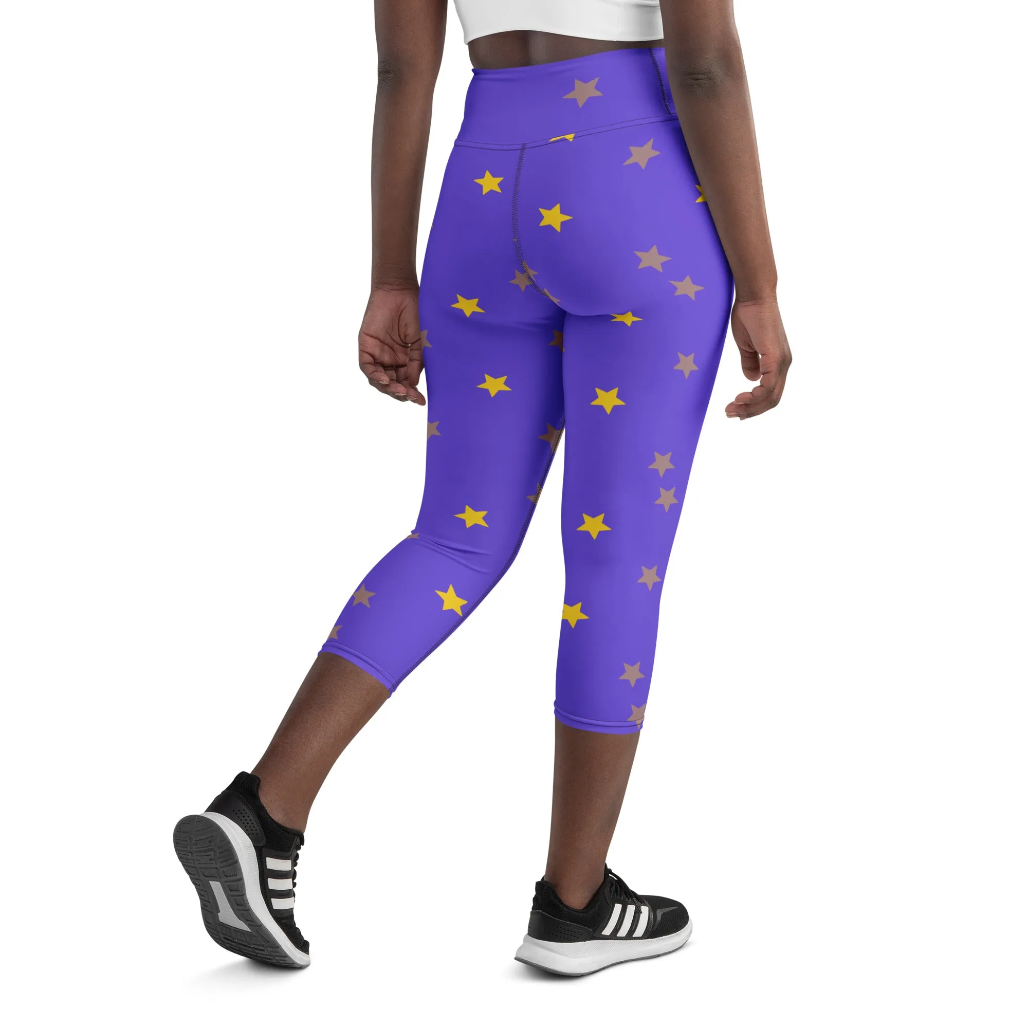 Shimmery Purple Stars Yoga Capri Leggings | Activewear Capri Leggings, lioness-love